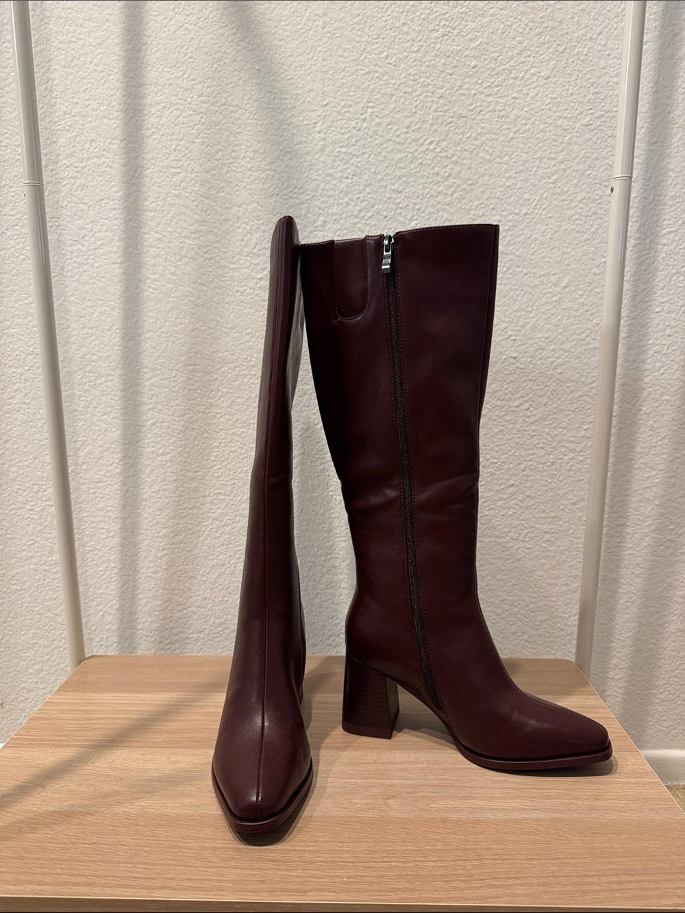 Women's Tall Burgundy Leather Block Heel Boots